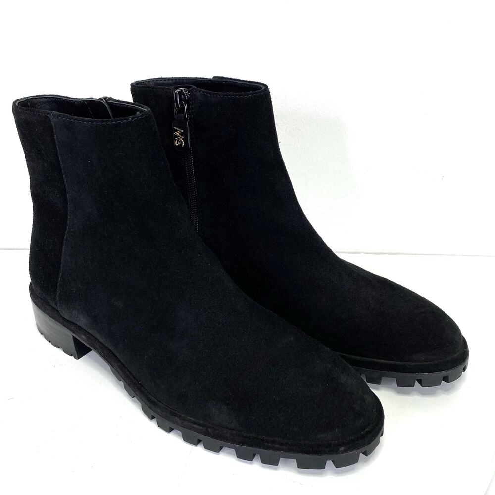 STUART WEITZMAN Maelie Black Suede Ankle Boot Womens 7 Lug Sole Quiet Luxury